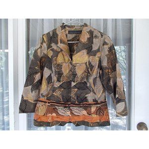 Alexis & Avery Leaf Print Blazer Full Zip Unlined Grannycore Jacket Womens Sz 10